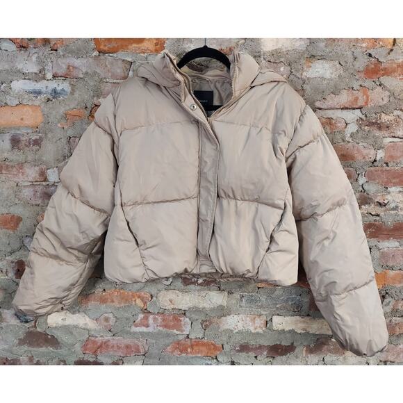 New Forever 21 Puffer Coat Womens Sz L Tan Light Brown Winter Large - Picture 1 of 4